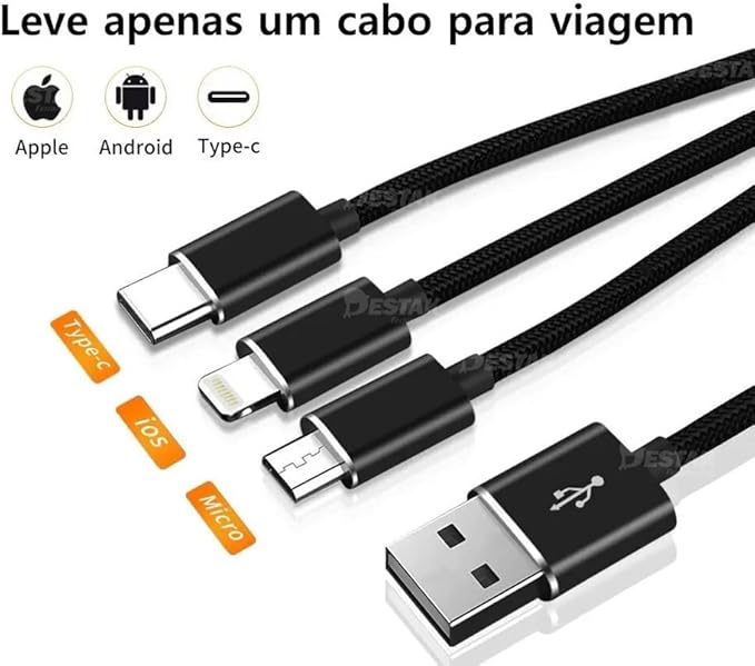 CABO USB MULTIFUNÇÃO 3 EM 1 HAYOM CB1120 TIPO C / IPHONE / MICRO USB PRETO(A)